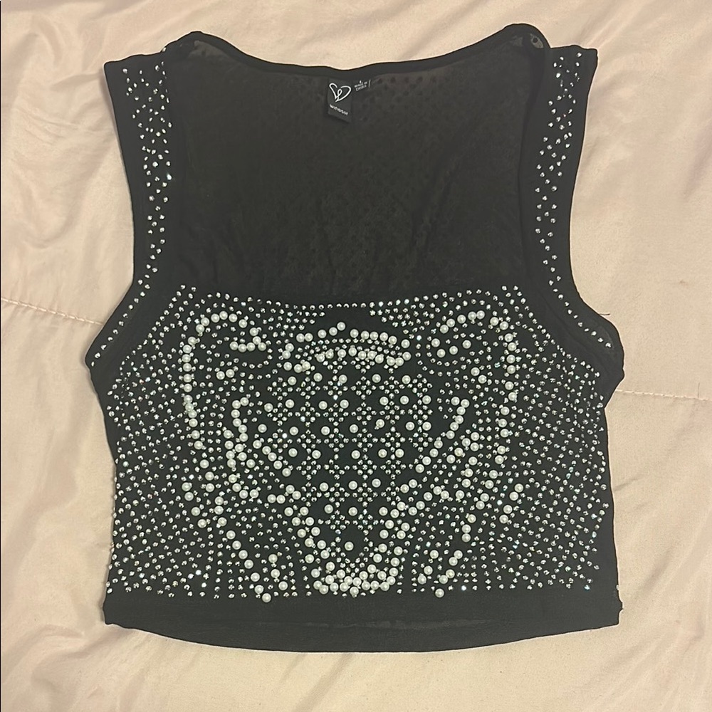 DEVON WINDSOR Black and White Beaded Tank Top